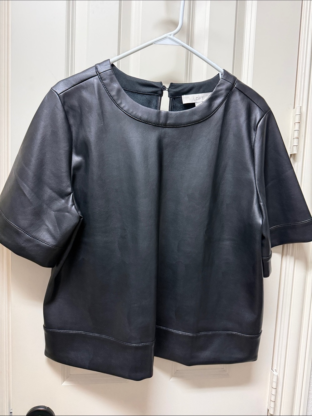 LOFT Black Faux Leather Short Sleeve Tunic